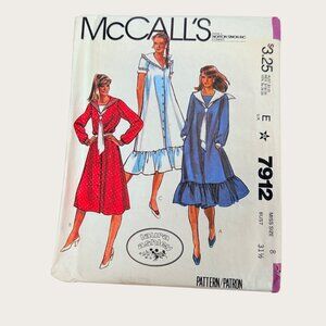Vintage 1980s McCalls Sewing Pattern 7912 Misses Dress Dickey Tie Size 8